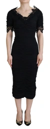 Dolce & Gabbana Black Sheath Midi Bodycon Lace Silk Dress In Black