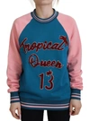 Dolce & Gabbana Blue Pink Queen Sequin Crystal Sweater In Blue