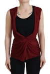 DOLCE & GABBANA DOLCE & GABBANA BORDEAUX SILK STRETCH TOP VEST WOMEN'S BLOUSE