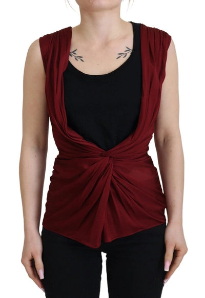 Dolce & Gabbana Bordeaux Silk Stretch Top Waistcoat Blouse