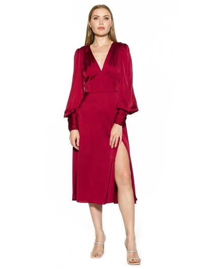 Alexia Admor Elysa Long Sleeve Satin Midi Dress In Cranberry