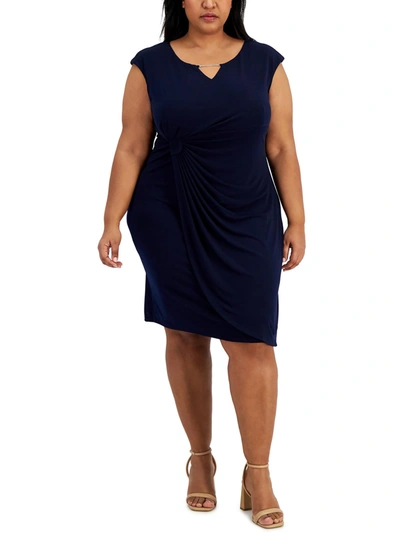 Connected Apparel Plus Womens Embellished Knee Length Midi Dress In Blue