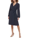 Tommy Hilfiger Womens Blouson Sleeves V-neck Wrap Dress In Blue