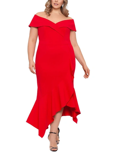 Xscape Plus Womens Ruffled Maxi Evening Dress In Red
