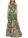 Betsy & Adam Chiffon Print Flutter Halter Dress In Green