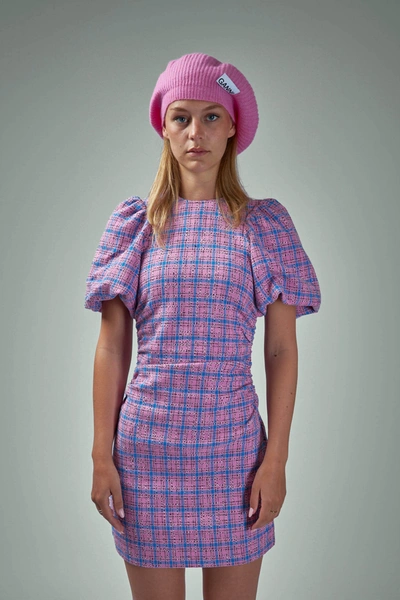 Ganni Short Sleeve Check Suiting Mini Dress In Pink