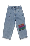 MARNI LIGHT BLUE JEANS PANTS WITH EMBROIDERED FLOWERS AND PATCH
