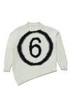 Mm6 Maison Margiela Wool-blend Crew-neck Sweater With Logo And Vintage Effect Breaks In White