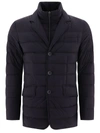 Herno Tailored Black Puffer Jacket With Notched Collar In Blue