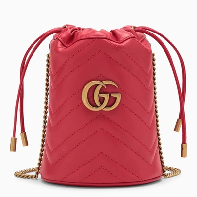 Gucci Gg Marmont Red Leather Bucket Bag In Burgundy