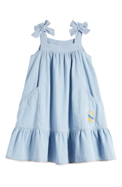 Zimmermann Kids' Halcyon 无袖牛仔连衣裙 In Misty Blue