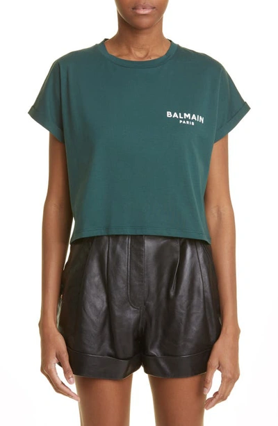 Balmain Paris Flocked Short T-shirt In Green