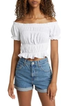 Bp. Smocked Off The Shoulder Top In White Brilliant