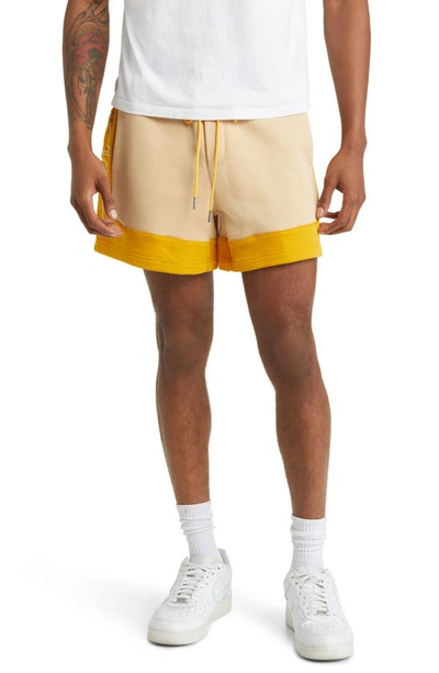 Diet Starts Monday French Terry Drawstring Row Shorts In Tan/ Yellow