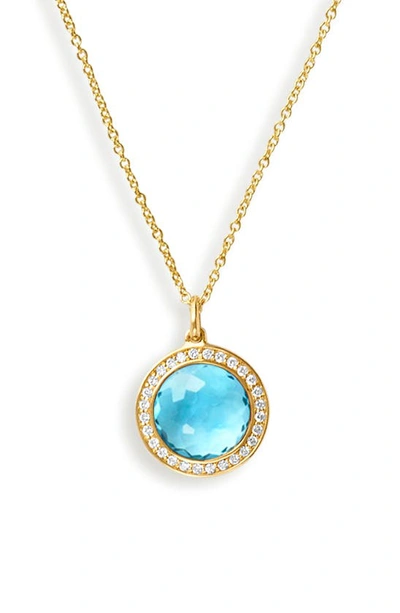 Ippolita Small Pendant Necklace In 18k Gold With Diamonds In Swiss Blue Topaz