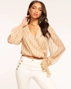 Ramy Brook Lupita Metallic Crop Silk Blend Blouse In Flax Stripe