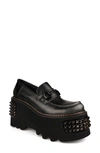 Zigi Yaris Studded Platform Wedge Loafer In Black Leather