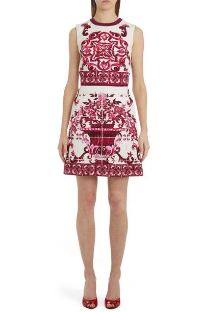 Dolce & Gabbana Majolica-print Brocade Mini Dress In Tris_maioliche_fuxia