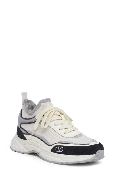 Valentino Garavani Ready Go Runner Low Top Sock Sneaker In Ivory/ Grey