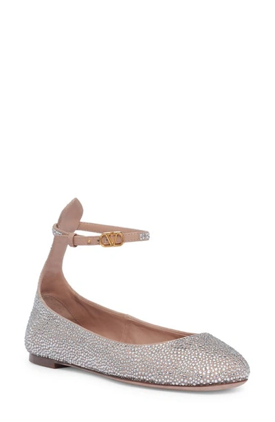 Valentino Garavani Crystal-embellished Leather Ballerina Shoes In Pink