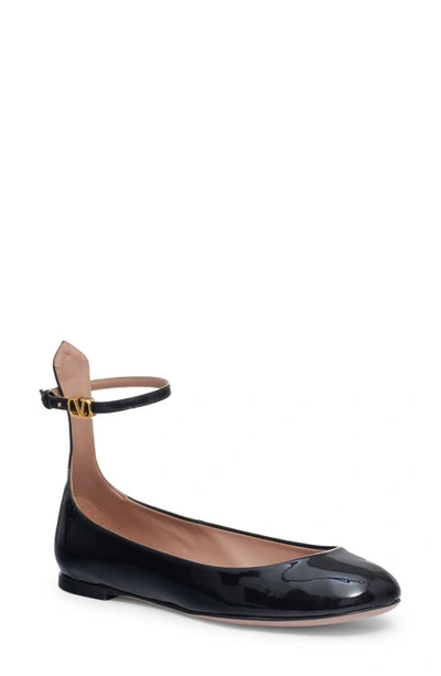 Valentino Garavani Tan-go Patent Ballerina Flat In Black