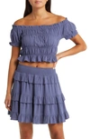 Bp. Smocked Off The Shoulder Top In Blue Shadow