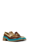 Camper Twins Mismatched Penny Loafers In Burgundy Brown