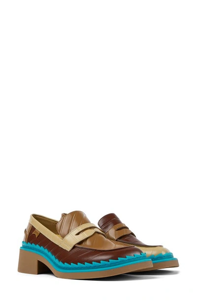 Camper Twins Mismatched Penny Loafers In Burgundy Brown