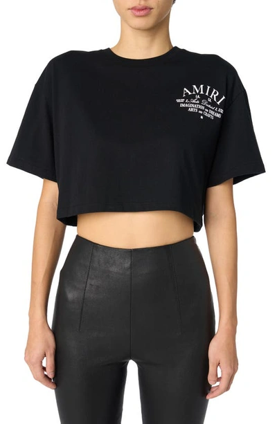 Amiri Logo Arts District Print Crop T-shirt In Black