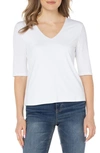 Liverpool Los Angeles Womens Ribbed V-neck Pullover Top In Cream