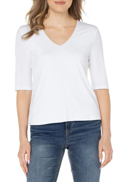 Liverpool Los Angeles Womens Ribbed V-neck Pullover Top In Cream