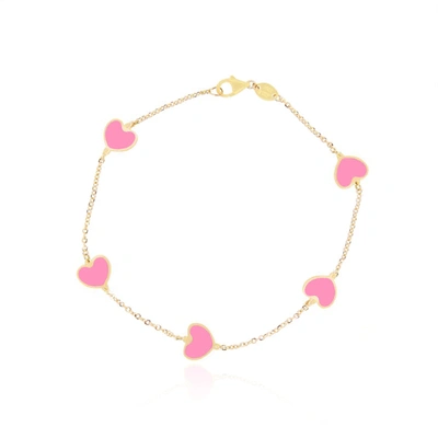 The Lovery Bubblegum Pink Heart Station Bracelet In Silver