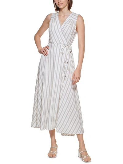Calvin Klein Womens Striped Long Maxi Dress In Multi