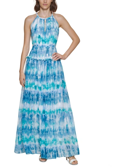 Calvin Klein Womens Embellished Maxi Evening Dress In Blue