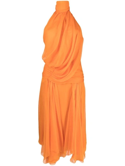 Alberta Ferretti Eco-friendly Chiffon Draped Dress In Orange