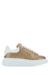 Alexander Mcqueen Gold Glitter Sneakers With White Leather Heel In 5744