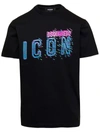 DSQUARED2 BLACK T-SHIRT WITH 'D-SQUARED2 ICON' PRINT IN COTTON MAN