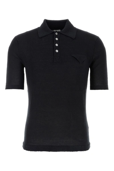 Bottega Veneta Slim Fit Light Linen Polo Shirt In Black