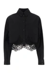 Burberry Cropped Button-front Blouse With Lace Trim In Black