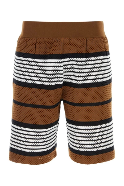 Burberry Stripe Print Nylon Shorts In Brown