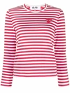 Comme Des Garçons Play Heart-motif Striped Top In Red