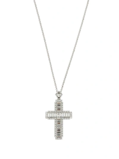 Dolce & Gabbana Glass Embellished Cross Necklace In Crystal
