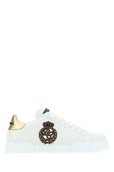 Dolce & Gabbana Portofino White Leather Sneaker With Logo Detail
