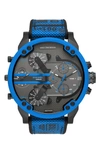 DIESEL MR. DADDY 2.0 CHRONOGRAPH QUARTZ NYLON STRAP WATCH, 57MM