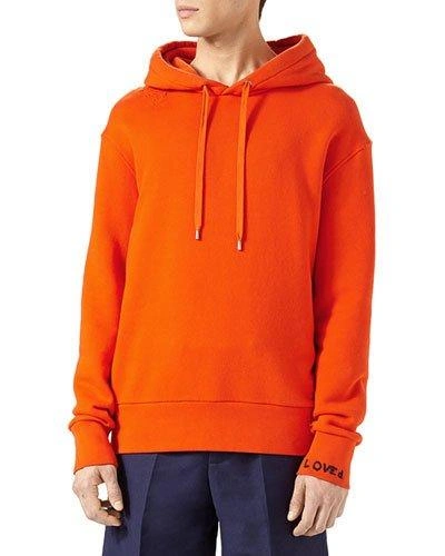 Gucci Bird-embroidered Hooded Cotton Sweatshirt In Orange