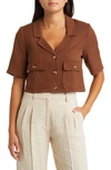 Sophie Rue Pauline Crop Linen Blend Suit Jacket In Brown