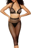 Dreamgirl Fishnet Underwire Bra & Slip Skirt Set In Black