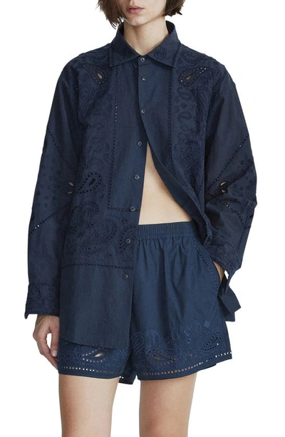 Rag & Bone Vivian Embroidered Button-front Shirt In Blue