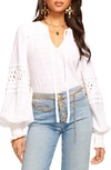 Ramy Brook Mika Tie Neck Lattice Inset Blouse In Ivory
