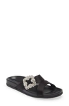 Manolo Blahnik Chilanghi Crystal Buckle Slide Sandals In Black